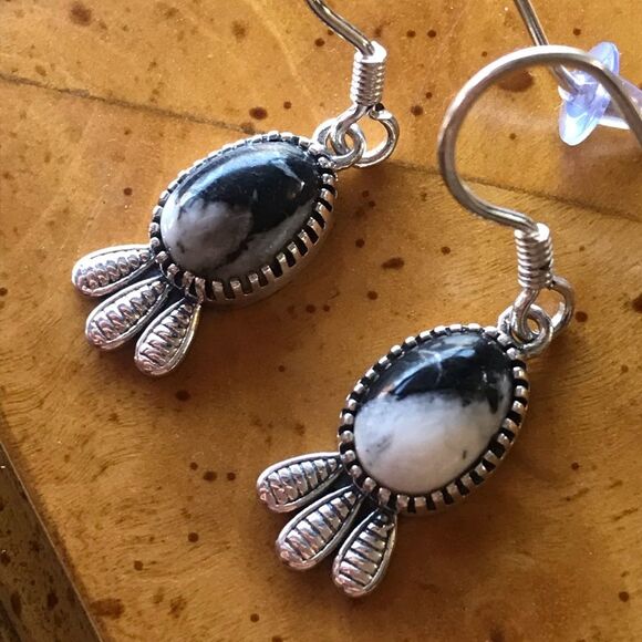 Natural White Buffalo Sterling Silver Feather Earrings - Picture 2 of 8